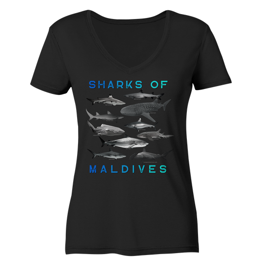 Salty Life "Sharks of Maldives" - Ladies Organic V-Neck Shirt