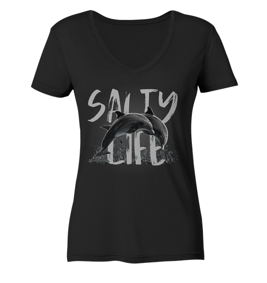 Salty Life "Dolphins"   - Ladies Organic V-Neck Shirt