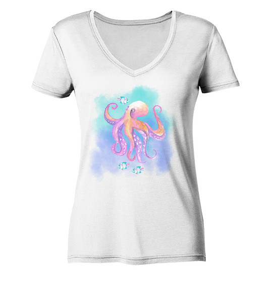 Underwater Wonders - Oktopus in Aquarell Optik  - Ladies Organic V-Neck Shirt