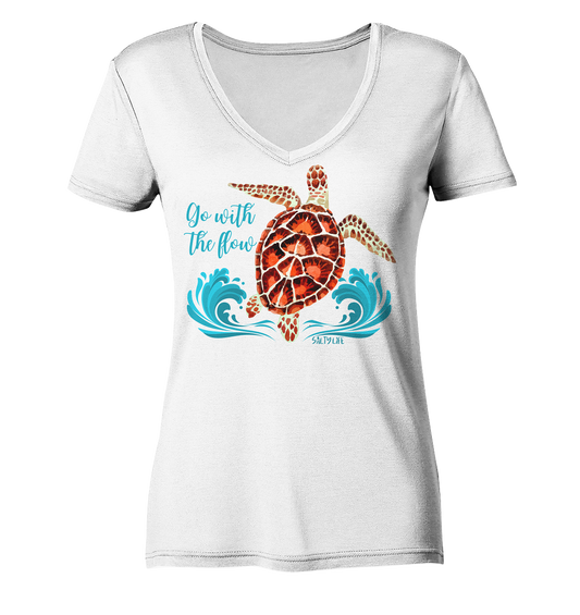 Turtle - Go with the flow  - Ladies Organic V-Neck Shirt